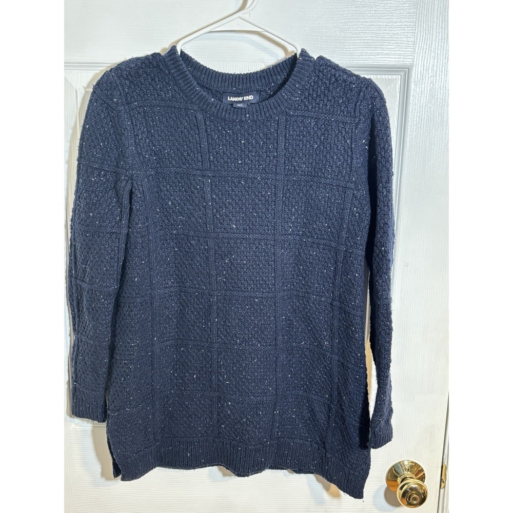 Lands End Women's Small/P 6-8 Blue Textured Wool Blend Sweater